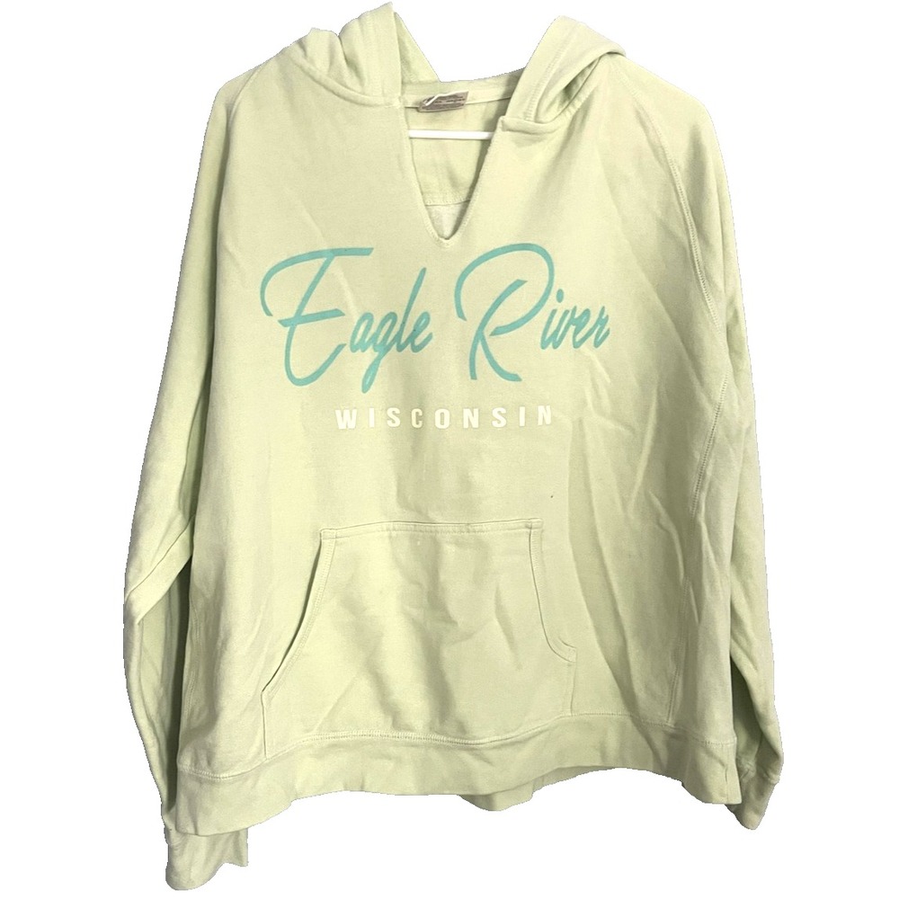 Eagle River Wisconsin Hoodie Womens XL Green Comfort Colors Sweatshirt Pullover